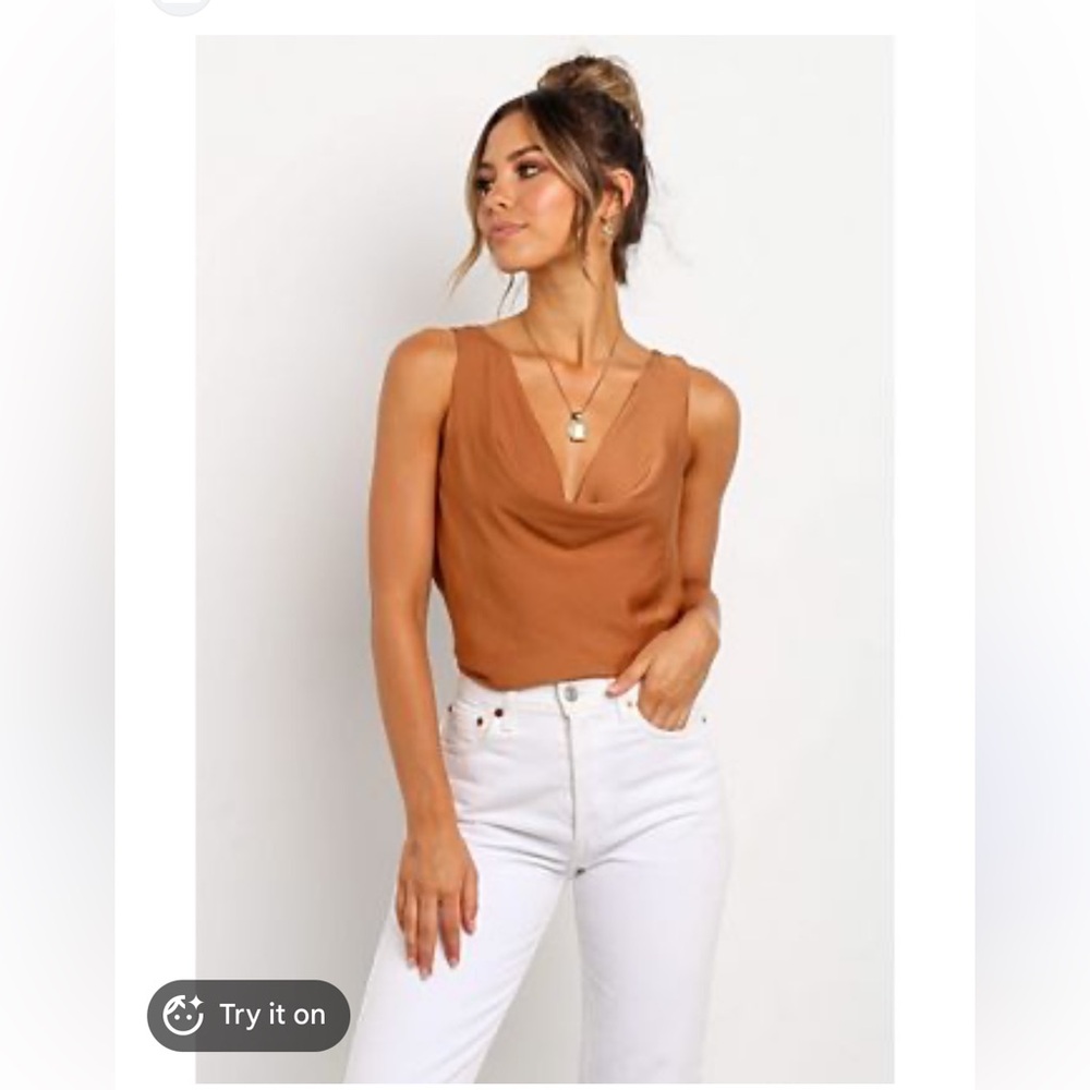 Petal & Pup Rust Brown Satin Cowl Neck Tank Top